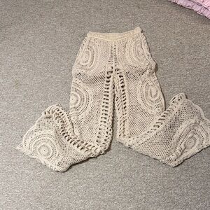Crochet Knit Pants in Cream